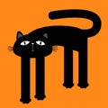 Cute cat with long legs. Tall kitten. Happy Halloween. Cartoon baby pet character. Long paws. Kawaii black kitty head face.