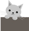 Cute cat looks out of the box. Flat design style.
