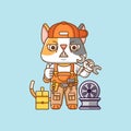 Cute cat mechanic with tool at workshop cartoon animal character mascot icon flat style illustration concept Royalty Free Stock Photo