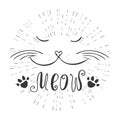 Cute cat and MEOW, Hand drawn T-shirt design or greeting card Royalty Free Stock Photo