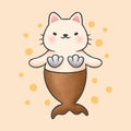 Cute cat mermaid cartoon hand drawn style