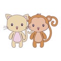 cute cat with monkey animals isolated icon