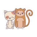 cute cat with monkey animals isolated icon