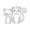 cute cat with monkey animals isolated icon