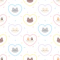 Cute cat pastel heart seamless pattern background