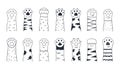 Cute cat paws. Doodle kitten and puppy limbs, wild or domestic animals furry feet with claws. Cartoon sketch of contour Royalty Free Stock Photo