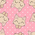 Cute cat on a pink background. Polkadot. Vector illustration. Print design for baby textiles, cute fabric