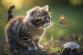 cute cat playing with butterfly Royalty Free Stock Photo