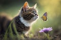 cute cat playing with butterfly Royalty Free Stock Photo