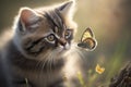 cute cat playing with butterfly Royalty Free Stock Photo