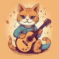 Cute cat playing guitar mascot character-. Royalty Free Stock Photo