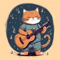 Cute cat playing guitar mascot character. Royalty Free Stock Photo