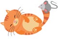 Cute cat playing with mouse on its tail Royalty Free Stock Photo