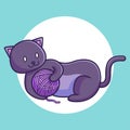 cute cat playing yarn ball. cartoon illustration