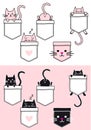 Cute cat in a pocket, vector set