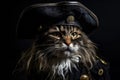 Cute Cat Posing As A Fearless Pirate With An Eye Patch And Hat
