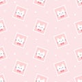 Cute cat postage stamp seamless pattern background Royalty Free Stock Photo