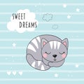 Cute cat print for kids. best friends card. Cartoon flat vector illustration. Cute cartoon design template. Vector print