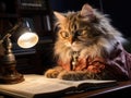 Cute cat reading newspaper with glasses Royalty Free Stock Photo