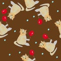 Cute cat with a red balloon, children theme, animal. Colored seamless pattern. Background illustration, decorative design for Royalty Free Stock Photo
