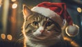 Cute cat with red Christmas Santa hat, New Year holiday portrait Royalty Free Stock Photo