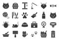 cute cat related icon such as cat litter box and toy, solid design
