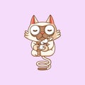 Cute cat relax with a cup of coffee cartoon animal character mascot icon flat style illustration concept Royalty Free Stock Photo