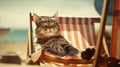 cute cat relaxing in beach Royalty Free Stock Photo
