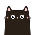 Cute cat. Sad face head. Kitten with pink ears, nose, cheeks. Black silhouette icon. Funny kawaii pet animal. Cartoon funny baby Royalty Free Stock Photo