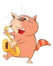 Cute Cat Saxophonist Cartoon Royalty Free Stock Photo