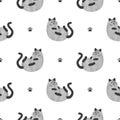 Cute cat seamless pattern. Vector watercolor cats illustration for kids