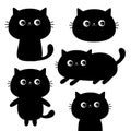 Cute cat set. Cute cartoon funny character. Kawaii kitten baby animal. Standing, lying kitten. Face, tail. Love card. Black