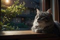 A cute cat sitting alone and watching the moon Royalty Free Stock Photo