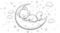 Cute Feline Napping on Crescent Moon Surrounded by Stars and Clouds Royalty Free Stock Photo