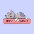 Cute cat sleeping good night wishes Icon, Logo, and illustration