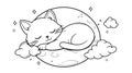 Sleeping Cat on Moon Coloring Page, Cute Animal, Line Art Royalty Free Stock Photo