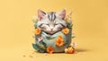 Cute cat is sleeping in a pocket with flowers. AI Generated