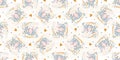 Cute cat sleeping seamless pattern. Vector nursery cartoon sleep gray animals, cute baby pattern background. Royalty Free Stock Photo