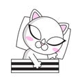 Cute cat sleeps sticker. White cat isolated