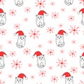 Cute cat and snowflakes. Happy New Year and Christmas holiday. Seamless pattern Royalty Free Stock Photo