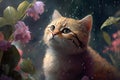 Cute cat spring raining, generated ai