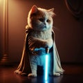 A cute cat standing with a light saber digital art