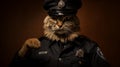 Photorealistic Fine Art Photography: Cat In Police Uniform Making Gestures