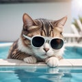 Cute cat swiming on the pool Royalty Free Stock Photo