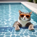 Cute cat swiming on the pool Royalty Free Stock Photo