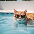 Cute cat swiming on the pool Royalty Free Stock Photo