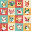 cute cat tile Seamless vector pattern, design with a modern and decorative style. Ideal for textiles, wallpapers, card, print, Royalty Free Stock Photo