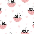 Cute cat with umbrella seamless pattern. Vector illustration for kids
