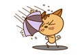 Cute Cat with an umbrella strongly standing against the rain.