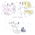 Cute cat unicorn, fairy, mermaid